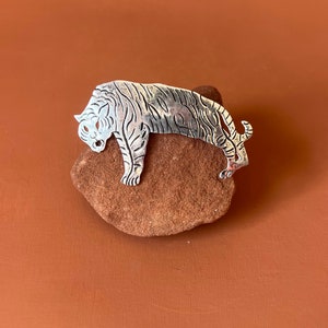 Taxco Sterling Tiger Pin Mexican Silver Tiger Brooch image 4