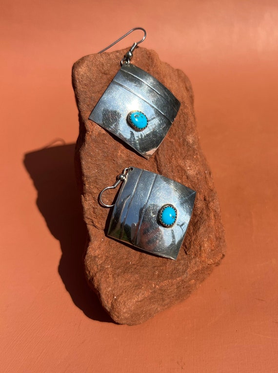 Ray Yazzie Navajo Sterling Dangle Turquoise Earrin