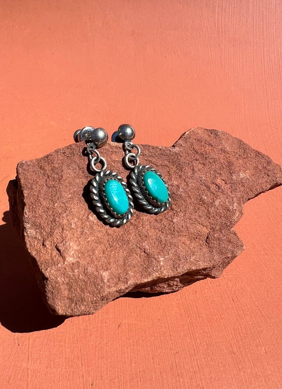 Native American Turquoise Rope Dangle Earrings - image 2