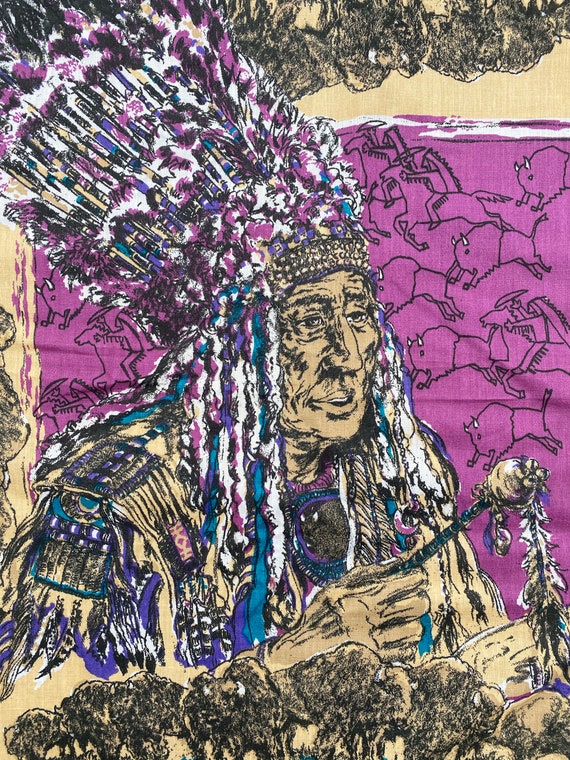 Vintage bandana with Native American chief theme … - image 4