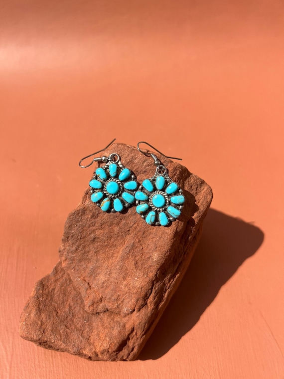 Navajo Turquoise Cluster Dangle Earrings