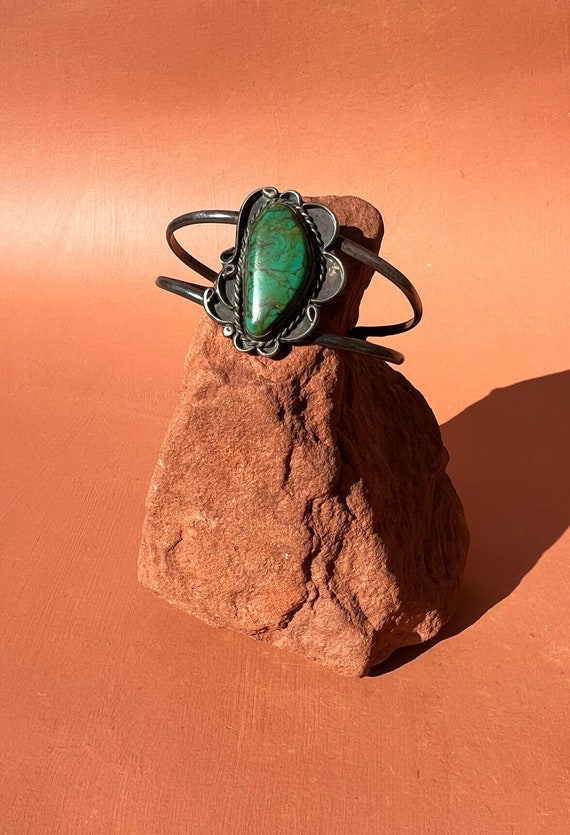 Navajo Green Turquoise Sterling Cuff | Native Amer