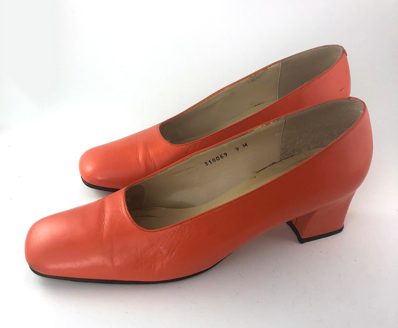 orange block heel pumps