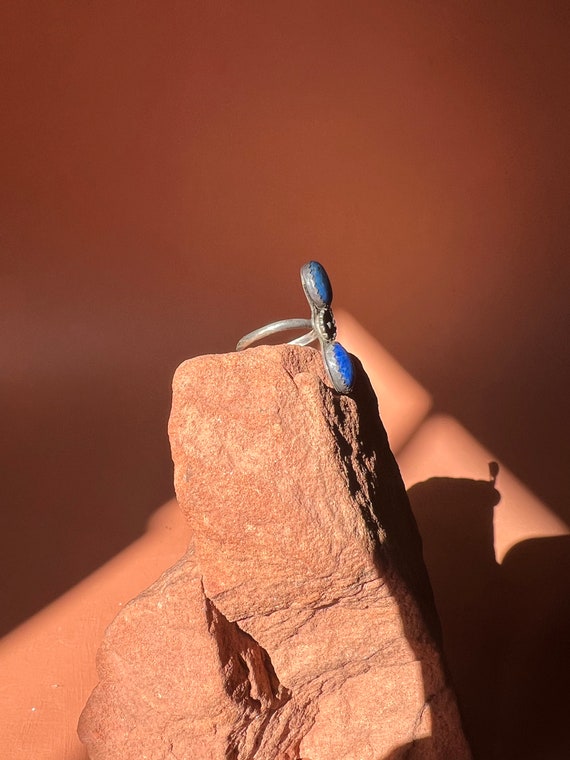 Native American Double Lapis Ring with Blossom De… - image 6