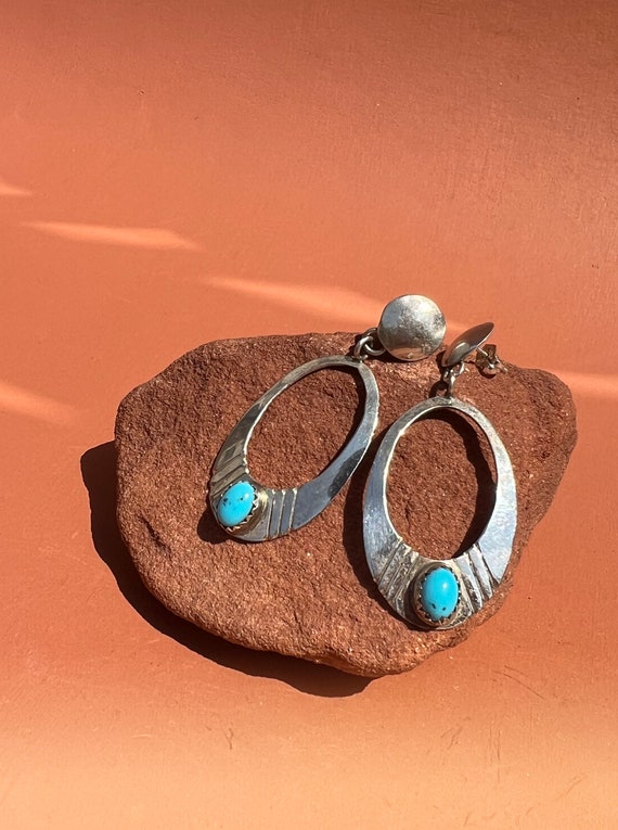 Native American Sterling Turquoise Oval Dangle Ea… - image 4