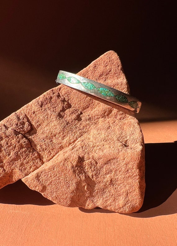 Navajo Turquoise Mosaic Sterling Cuff | Crushed Tu