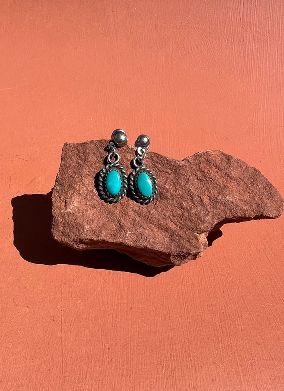 Native American Turquoise Rope Dangle Earrings - image 1