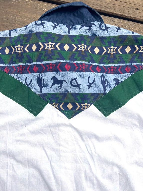 90s Southwestern Shirt with Blue and Green Horse … - image 5