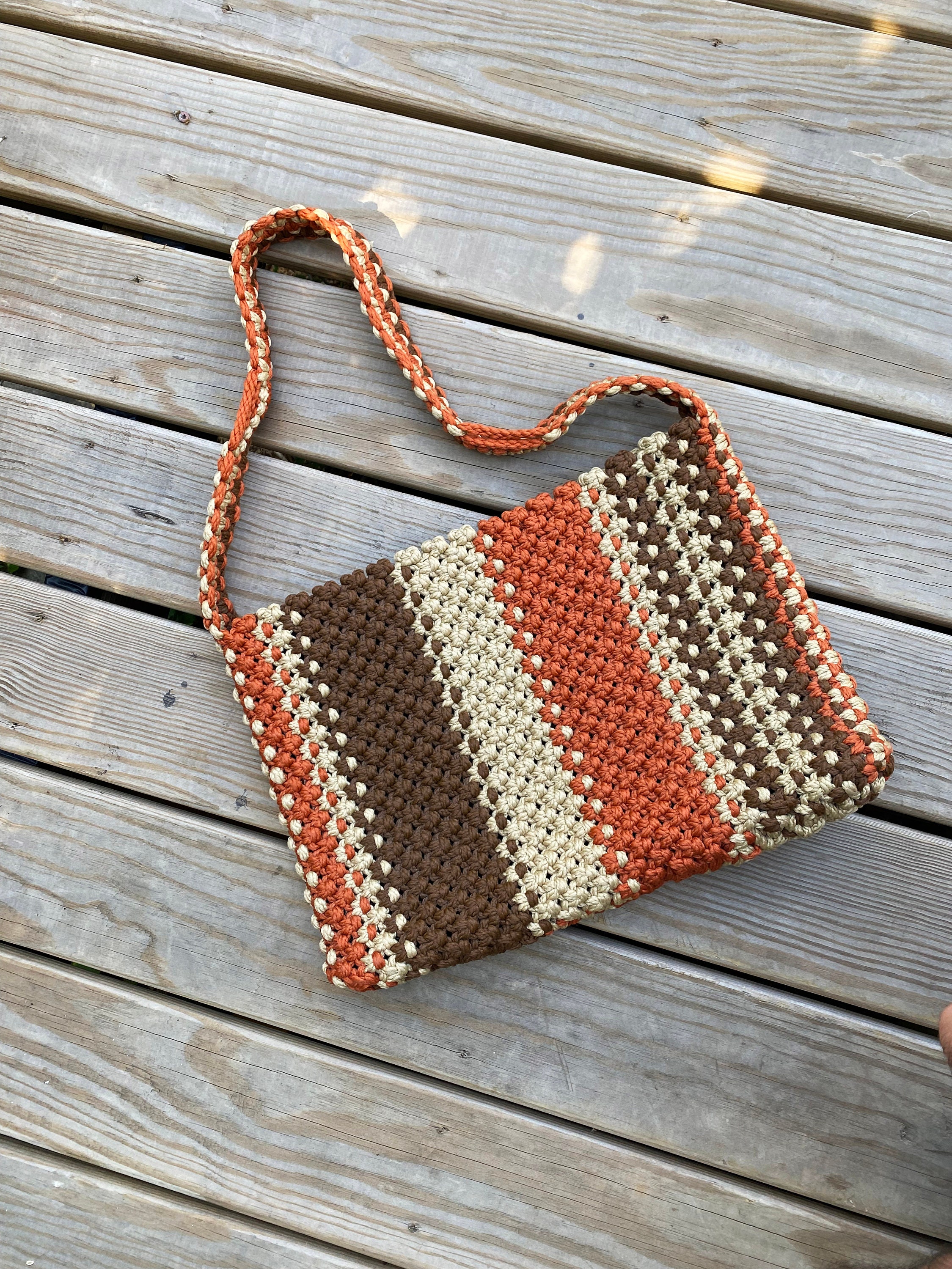 Crochet Shoulder Bag in Orange Brown and Beige Earth tones | Etsy