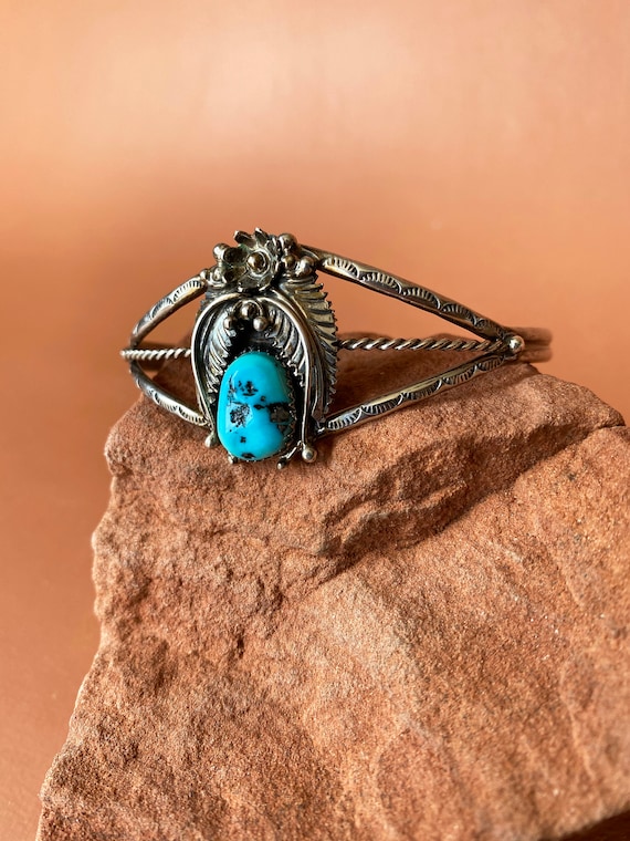 Native American Sterling Silver and Turquoise Cuf… - image 2