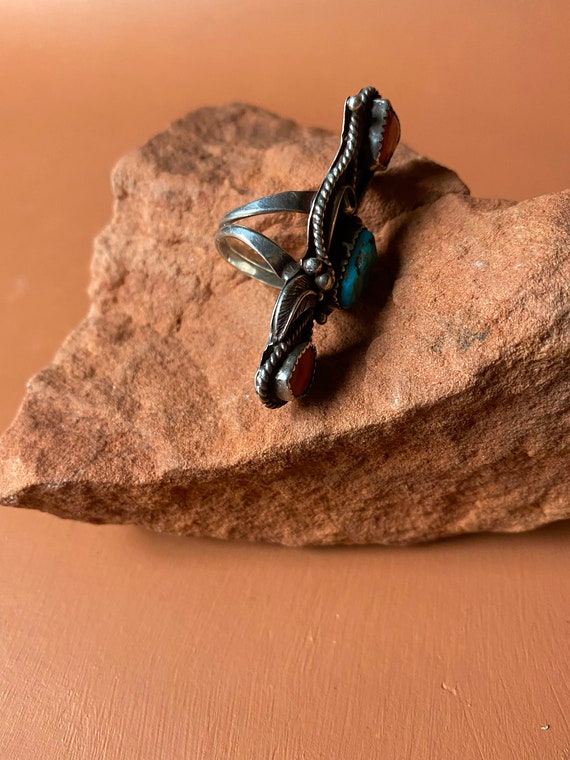 Navajo Long Triple Stone Turquoise and Coral Old … - image 6