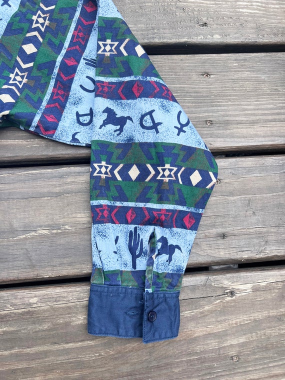 90s Southwestern Shirt with Blue and Green Horse … - image 4