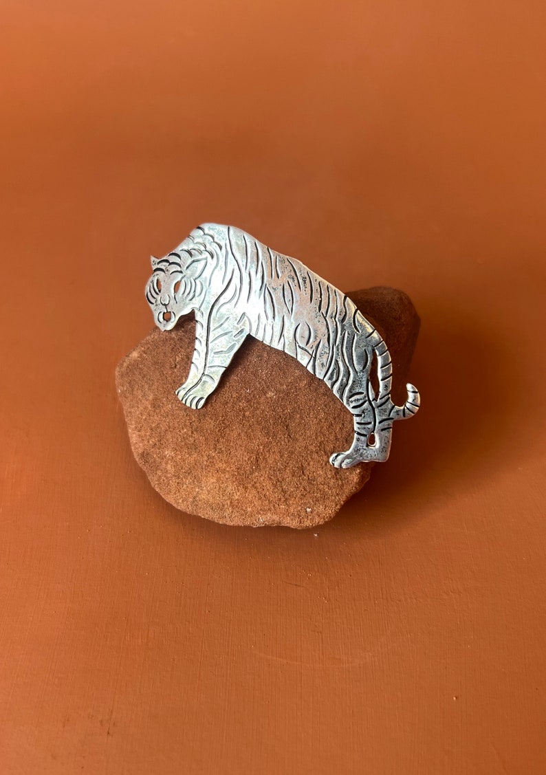 Taxco Sterling Tiger Pin Mexican Silver Tiger Brooch image 3