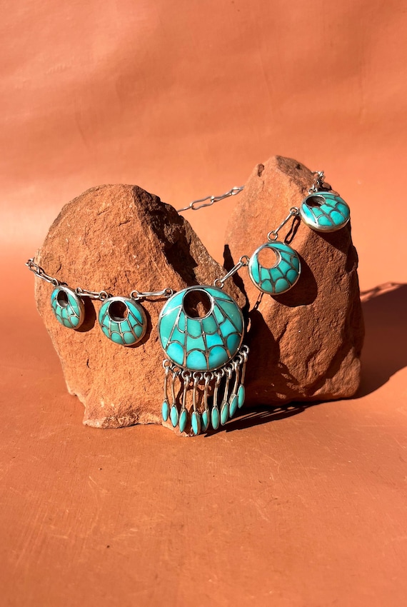 Zuni Turquoise Inlay Necklace & Earring Set | Annie Quam Gasper