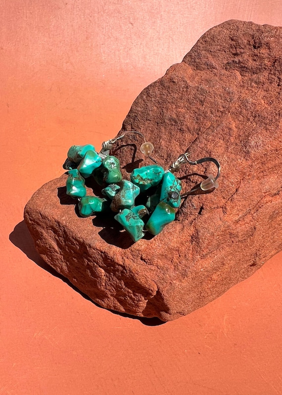 Turquoise Tumbled Nugget Hoop Dangle Earrings