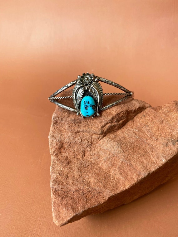 Native American Sterling Silver and Turquoise Cuf… - image 1