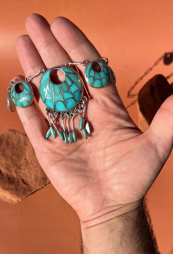 Zuni Turquoise Inlay Necklace & Earring Set | Annie Quam Gasper