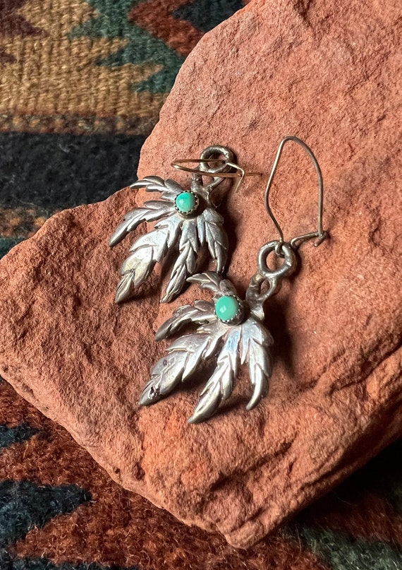 Sterling Cannabis Leaf Earrings with Turquoise Acc