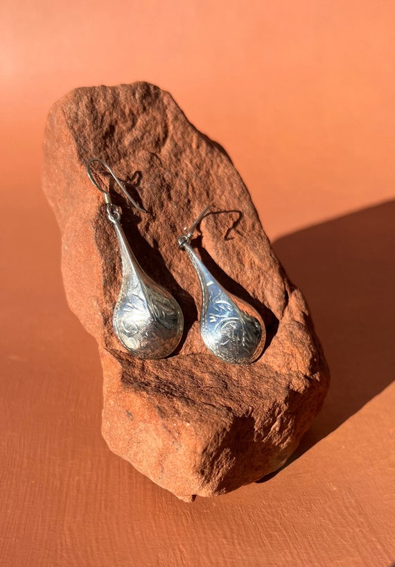 Sterling Etched Teardrop Earrings | Modernist Larg