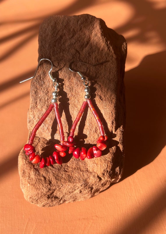 Native American Red Coral Heishi and Chip Bead Tea