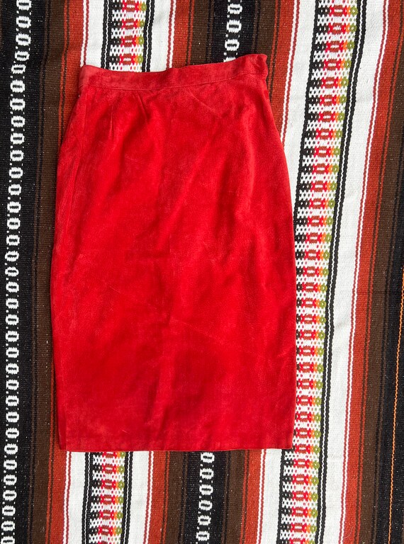 Red Suede Skirt | Vintage Deadstock Bright Red Su… - image 3