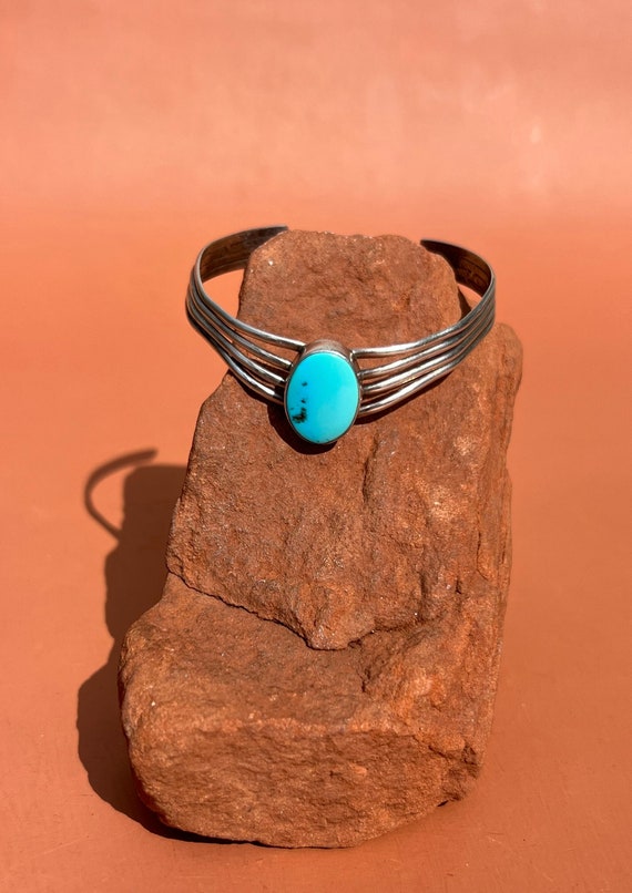 Native American Sterling V Cuff with Light Blue Tu