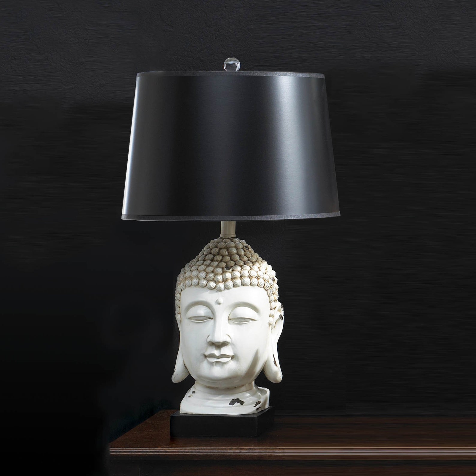Zen Buddha Head White End Table Light Lamp with Black Shade Etsy