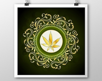 Cannabis Art Luxury Ornate, Digital Download Printable Wall Art