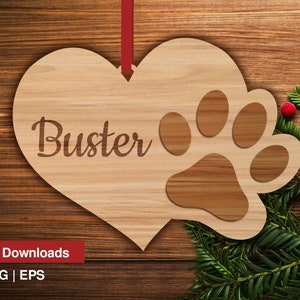 Pet Ornament Digital Files SVG - EPS | Heart and Paw | Laser Cut | Glowforge