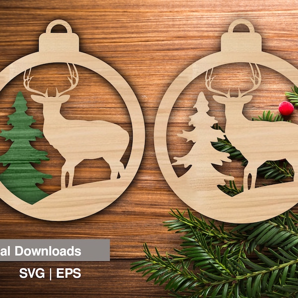 Deer Ornament Digital Files SVG - EPS | Deer with Tree