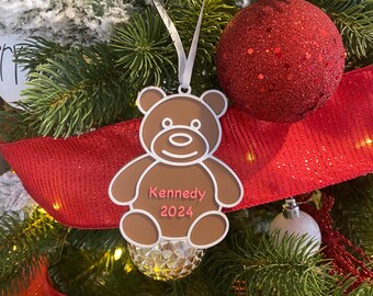 Aanpasbaar teddybeerkerstornament, 3D-geprint met plastic