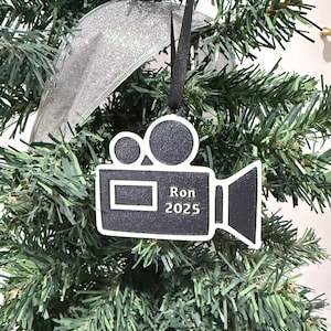 Aanpasbare vintage videocamerakerstornament, 3D-geprint met plastic