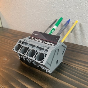 V8 Engine Business Card, Pen, & Pencil Holder, 3D Printed with Plastic