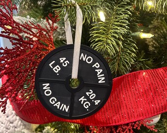 No Pain no Gain kerstornament, 3D-geprint met plastic