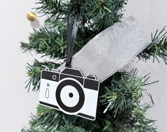 Adorno navideño personalizable de cámara antigua, impreso en 3D con plástico