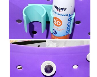 Combinatie accessoires compatibel met Bogg-tas: fleshouder zonnebrandcrème en luchttaghouder, 3D-geprint met plastic