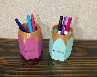 Potloodbeker leraar, aanpasbaar, 3D-geprint met plastic