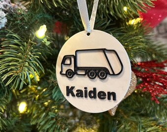 Kerstornament vuilniswagen, 3D-geprint met plastic