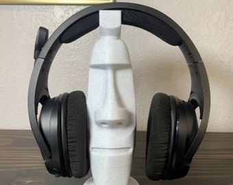 モアイ像ヘッドホンホルダー、ゲーミングヘッドセットスタンド、ヘッドホンホルダー、プラスチックで3Dプリント