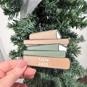 Customizable Stack of Books  Christmas Ornament, 3D Printed with Plastic