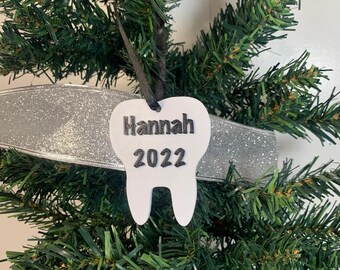 Customizable Tooth Shaped Name Ornament, 3D Printed with Plastic