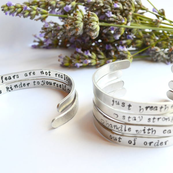 Hidden Message Personalised Bracelet, Hand-Stamped Customised Bangle. Caring Gift, Motivational Hammered Jewellery. Chronic Illness.