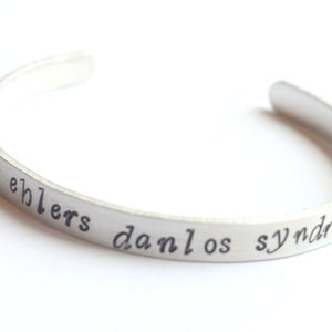 Ehlers Danlos Syndrome Awareness Cuff Bracelet. Customised Medical ID Bangle. Caring EDS Gift, Self Care. Handstamped Jewellery.