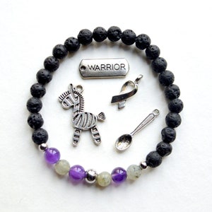 Lava Stone Bracelet: Amethyst, Labradorite & Spoon Charm