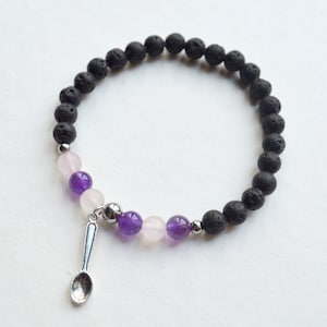 Essential Oil Bracelet with Lava Stone, Amethyst & Rose Quartz Gemstones Beads. Spoonie and Chronic Illness Gifts. Warrior, Spoon or Zebra