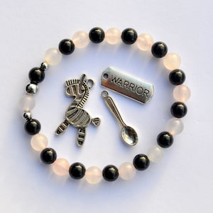Rose Quartz & Black Onyx Healing Crystal Bracelet: Spoonie Warrior Charm