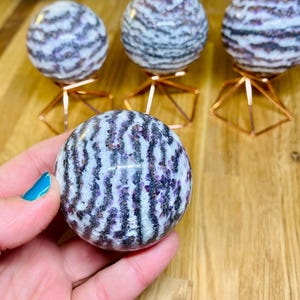 Purple Zebra Jasper Sphere with Fluorite Inclusions | Natural Crystal Healing Stones | Ehlers-Danlos Syndrome, EDS, Chronic Illness Zebra