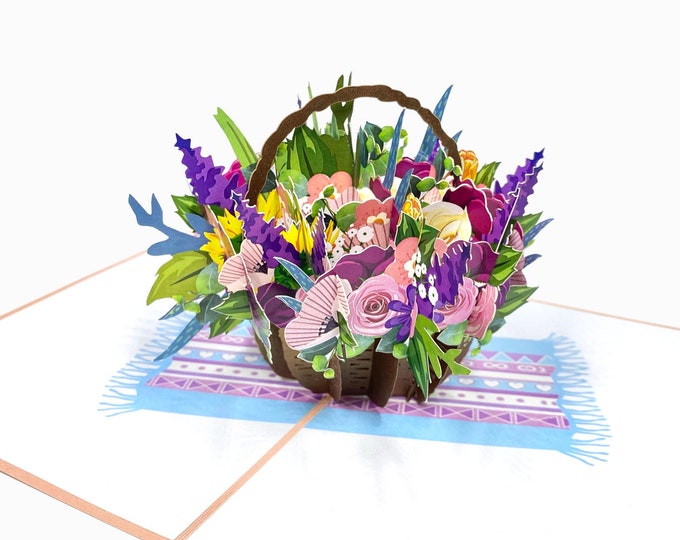 Flower Basket Pop up Card Floral Mother's Day Card Etsy