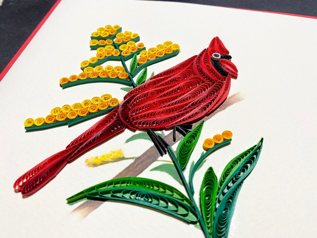 Cardinal Quilling Card Handmade Quilled Christmas Card Etsy Australia