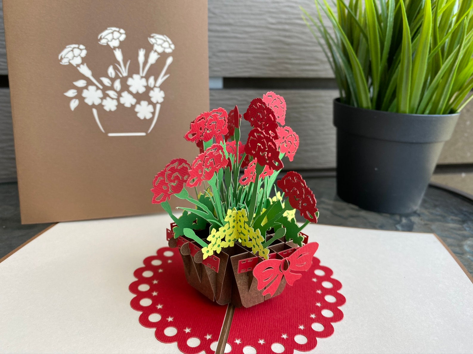 Carnation Flower Pop up Card Carnation 3D Card Mother's Etsy